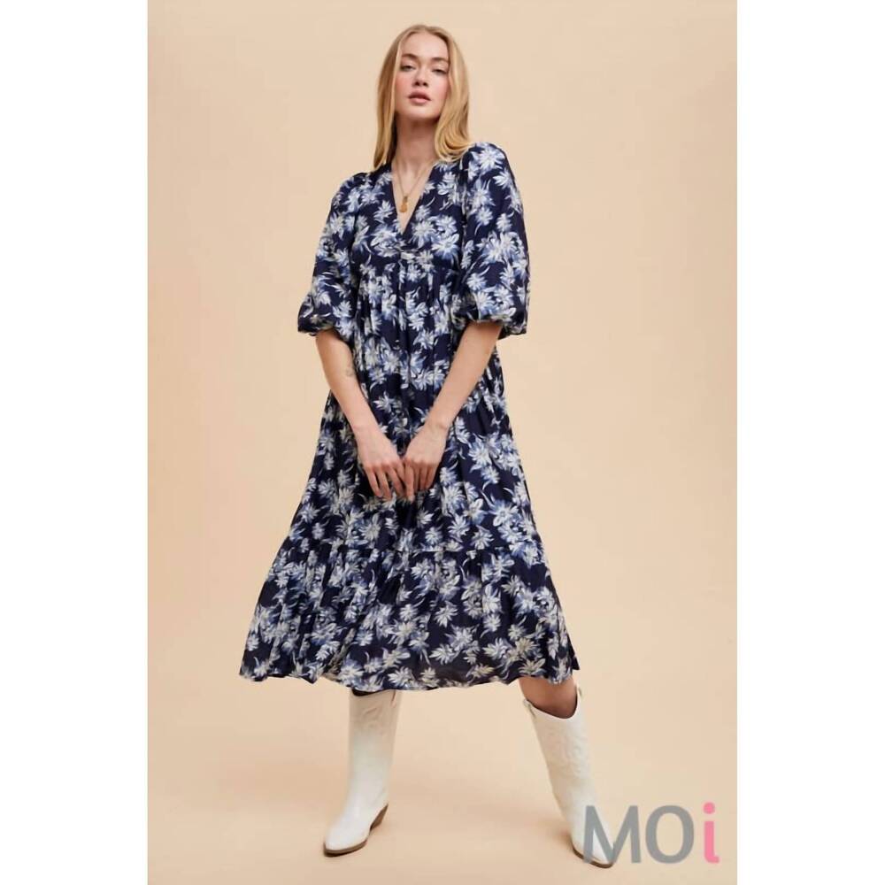 NEW IN-LOOM v-neck midi dress in navy floral